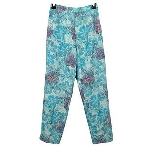 Vintage Papell Petites 4P Silk Floral Pants Blue Purple Lined Beaded Spring Summ
